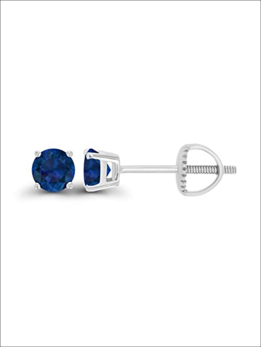 Sterling Silver 4mm Round Created Blue Sapphire Screwback Stud Earrings